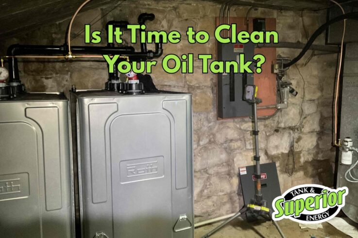 two oil tanks in a basement of a home in Levittown, PA, in need of oil tank cleaning services