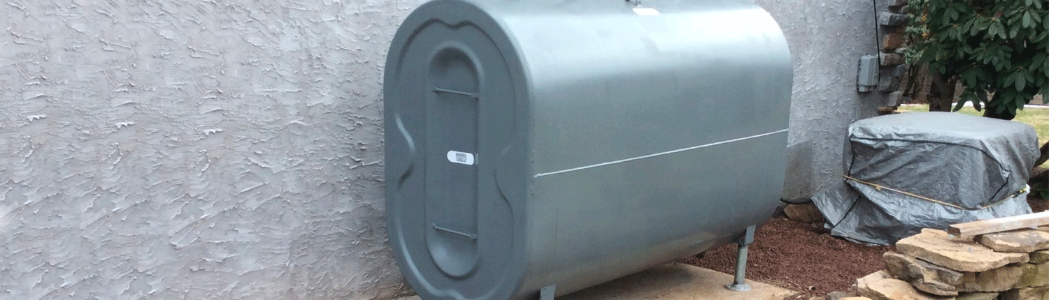 An oil tank installed outside of a building.