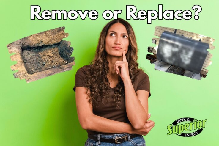 a woman contemplating whether to remove or replace her heating oil tank in her Bucks County, PA home